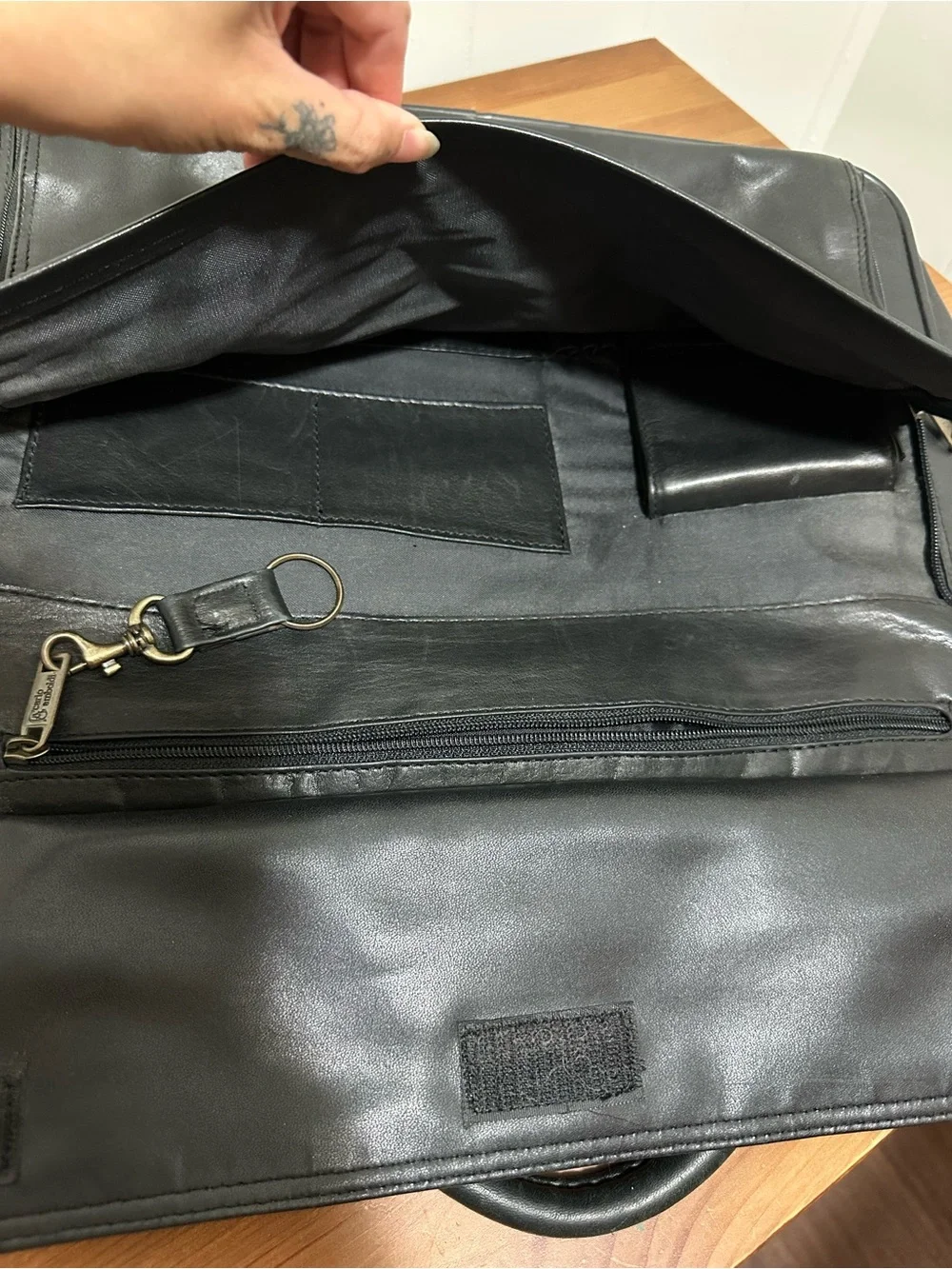 Classic Black Leather Laptop Briefcase with Shoulder Strap